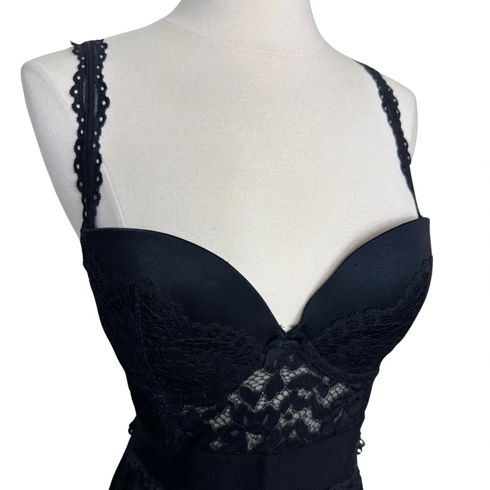 Victorias Secret 34D Black Lace Underwire Sexy Lingerie Teddy Garter Clip Dress - Picture 4 of 12